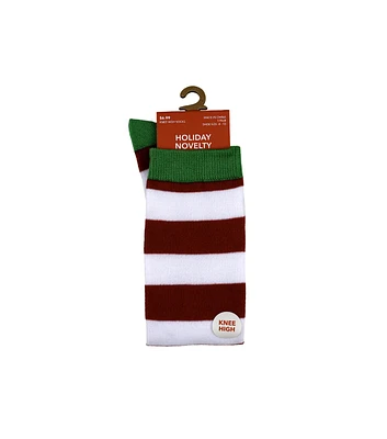 1 Pair Christmas Red Green Stripe Over The Knee Sock by Happy