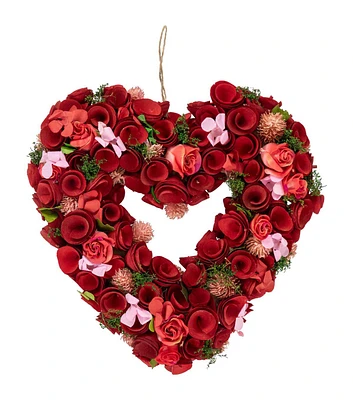 Northlight 13.5" Valentine's Day Red & Pink Wood Chip Rose Wreath