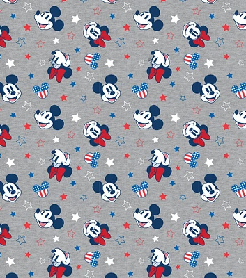 Disney Mickey & Minnie Mouse Patriotic Heads on Gray Cotton Fabric