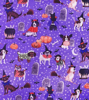 Costume Dogs on Purple Halloween Cotton Fabric