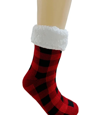 1 Pair Christmas Red & Black Plaid Sherpa Socks