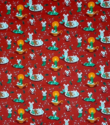 Mice Before Christmas on Red Glitter Christmas Cotton Fabric