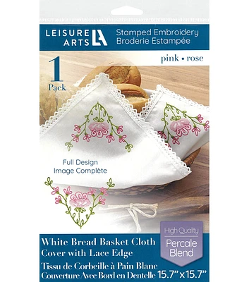 Leisure Arts 16" x 16" Pink Floral Basket Liner Stamped Cross Stitch Kit