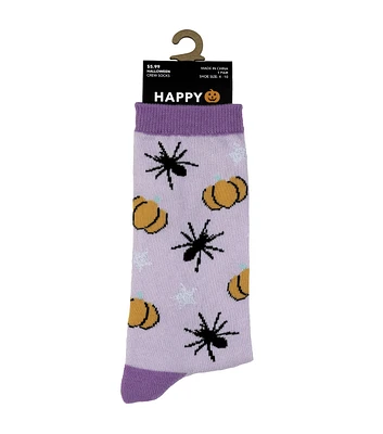 1 Pair Halloween Spider Pumpkin Purple Crew Socks by Happy Value