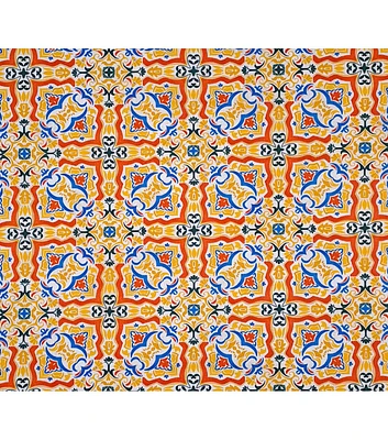 Italian Coast Orange Watercolor Tile Super Snuggle Flannel Fabric