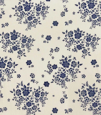 Blue Floral Crinkle Rayon Fabric