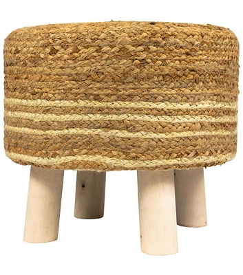 Northlight 15" Summer Beige Braided Jute & Wood Handmade Foot Stool