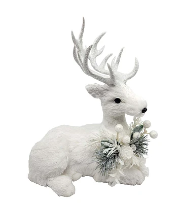 11" Christmas White Sitting Deer by Bloom Room