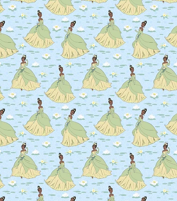 Disney Tiana Princess Lily Pads on Blue Cotton Fabric