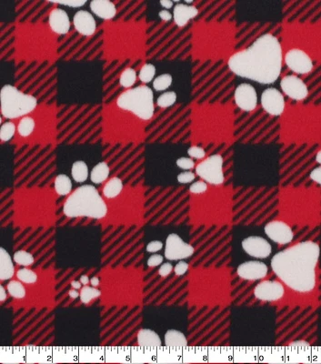 Dog Paw On Buffalo Check Blizzard Fleece Fabric