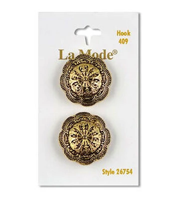 La Mode 1" Antique Gold Shank Buttons 2pk