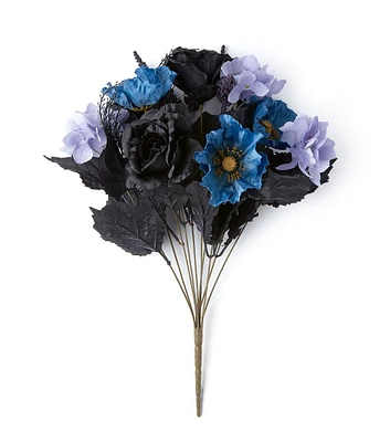 20.5" Halloween Black Rose & Blue Poppy Bush by Bloom Room