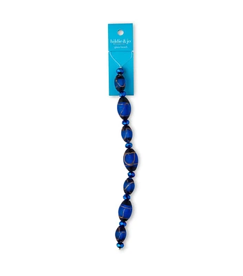 7" Iridescent Blue Oval Glass Bead Strand by hildie & jo