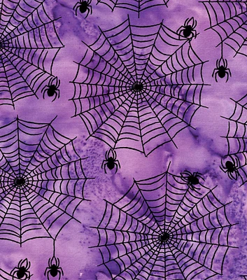 Spiderwebs on Purple Halloween Batik Cotton Fabric