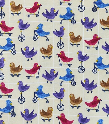 Birds on Transportation on Light Yellow Super Snuggle Flannel Fabric