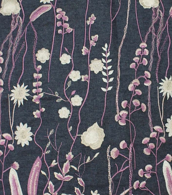 Floral Embroidered Denim Fabric