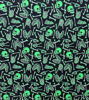 Glow In The Dark Halloween Bones & Skulls Cotton Fabric