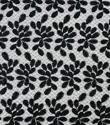 3D Embroidered Leaves Black Fabric