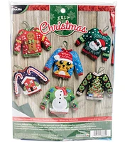 Bucilla 6ct Ugly Sweater Ornaments Needle Felting Applique Kit