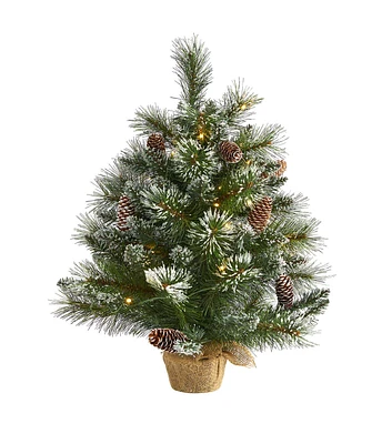 Nearly Natural 2' Clear Pre Lit Frosted Pine Artificial Christmas Tree