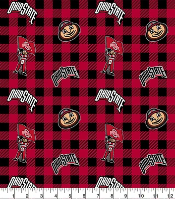 Ohio State University Buckeyes Cotton Fabric Buffalo Check