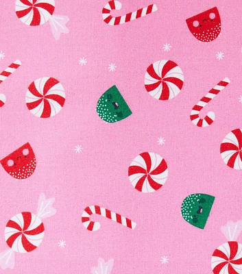 Candy on Pink Christmas Glitter Cotton Fabric by POP!