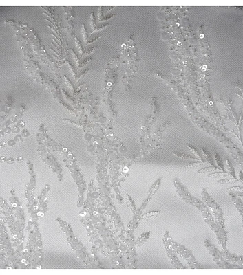 White Sequin Beaded Vines Mesh Fabric