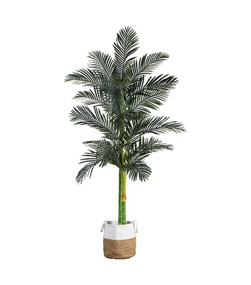 Nearly Natural 8' Golden Cane Palm Tree in Handmade Natural Pot