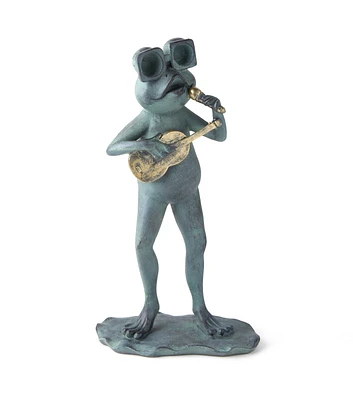 13" Gray Singing Frog Resin Statue  by Place & Time