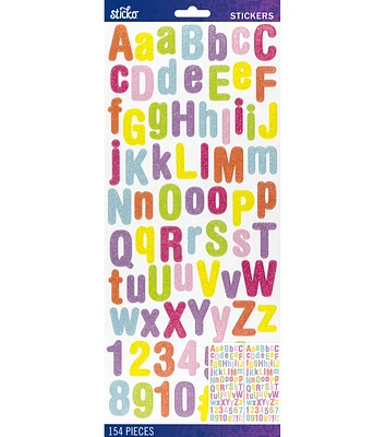 Sticko 154 Pack Rounded Glitter Alphabet Stickers Pastel