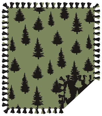 72" Wide Evergreen Trees on Green No Sew Fleece Blanket