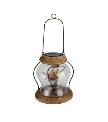 Northlight 7" LED Bronze Solar Lantern With Flowers