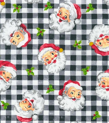 19033547 2 SANTA HEADS ON BLK PLAID