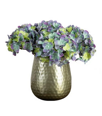 Nearly Natural 11" Blue & Green Artificial Hydrangea Arrangement in Vase