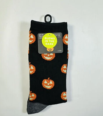 2pk Halloween Glow Pumpkin & Stripes Crew Socks by Happy