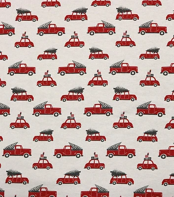 Red Trucks & Cars With Trees Super Snuggle Christmas Flannel Fabric