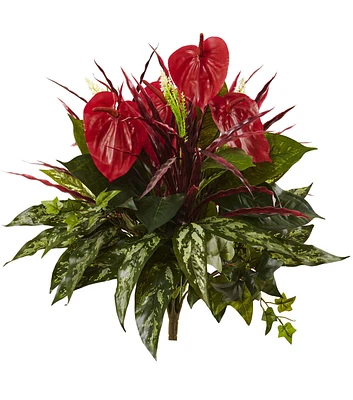 Nearly Natural 24" Mixed Anthurium Bush 2ct