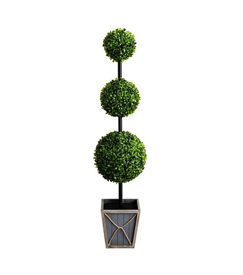 Nearly Natural 45" LED UV Resistant Triple Boxwood Topiary With pot