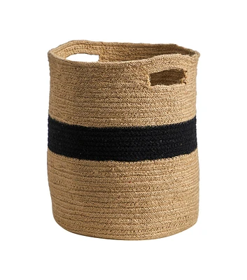 Nearly Natural 13.5" Handmade Natural Cotton Basket With Black Stripe