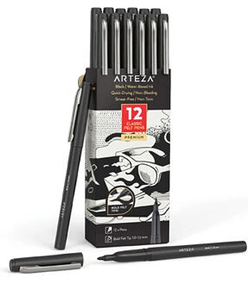 Arteza Felt Tip Pens Black Set 12pc