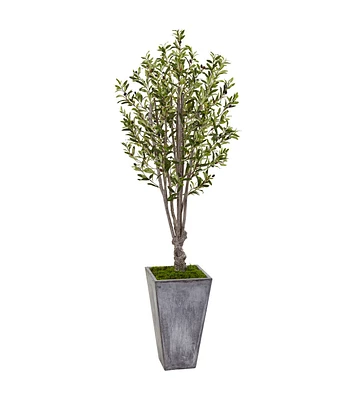 Nearly Natural 6ft. Olive Artificial Tree in Stone Planter