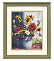 Dimensions 11" x 14" Bucket of Flowers Crewel Embroidery Kit