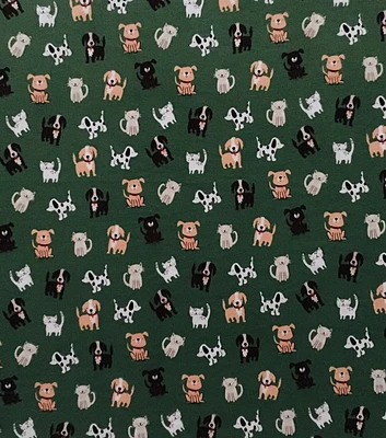 Dog Farm on Green Interlock Knit Fabric by POP!