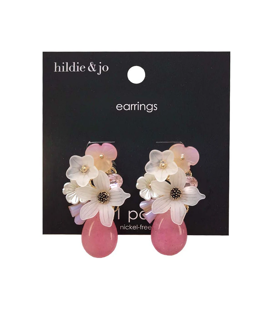 2" Pink Floral Earrings by hildie & jo