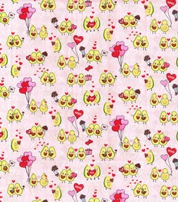 Avocados In Love on Pink Valentine's Day Cotton Fabric