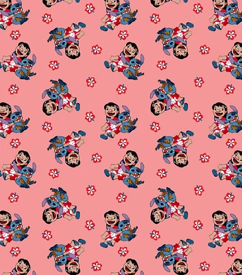 Disney Lilo & Stitch Forever on Pink Cotton Fabric