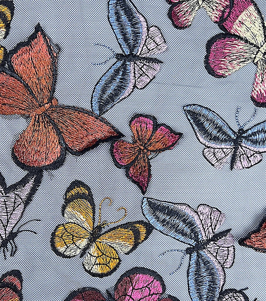 3D Butterflies on Black Mesh Fabric