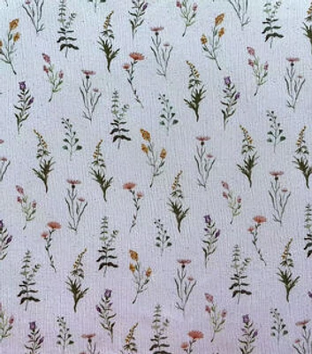 White Pressed Wildflower Crinkle Rayon Fabric