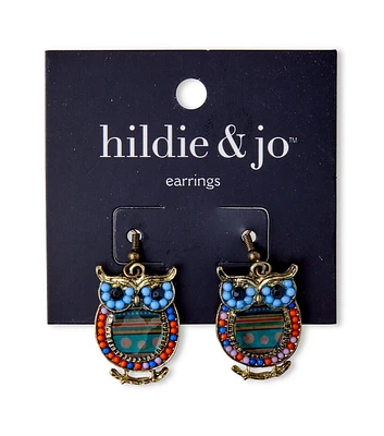 Antique Gold Owl Earrings With Multi Beads by hildie & jo