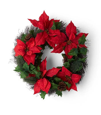 21" Christmas Red Poinsettia & Pinecone Wreath by Bloom Room